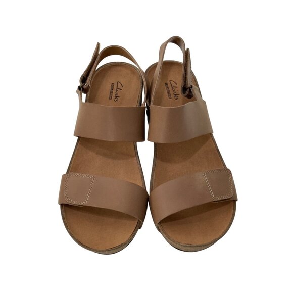 Clarks Womens Auriel Faux Leather Wedge Sandals SZ 9.5M Brown Double Straps - Picture 12 of 16